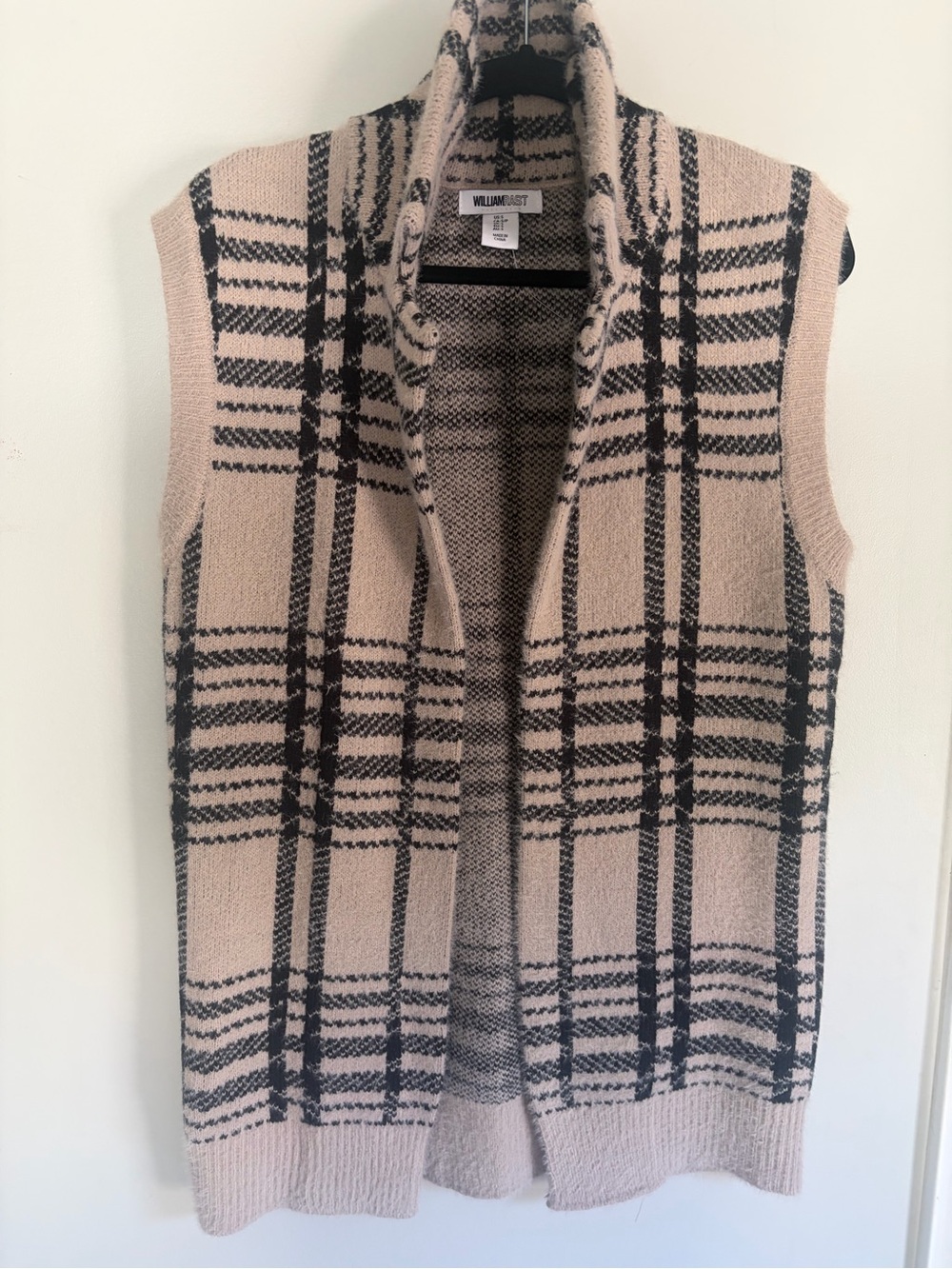 Preppy Beige Plaid Sleeveless Knit Long Vest Collegiate
